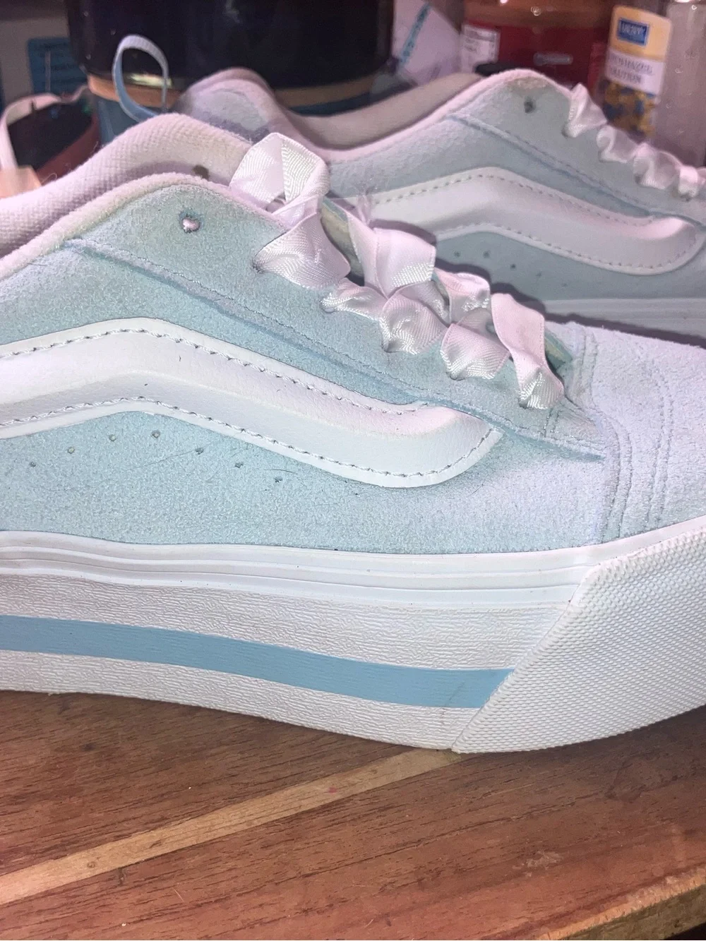 VANS Platform Sneakers - Blue Suede with Ribbon Laces